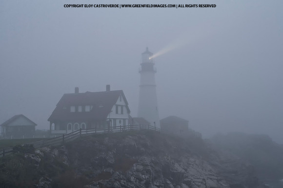 Portland Head Light in the early morning fog